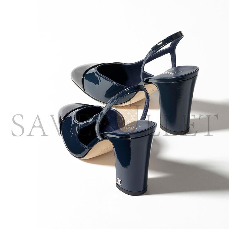 CHANEL SLINGBACKS PATENT CALFSKIN NAVY BLUE & BLACK G45509